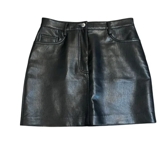 Aritzia Wilfred Dakota Black Vegan Leather Mini Skirt Size 4 - Picture 3 of 8